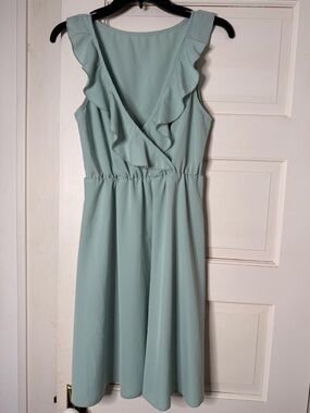 SHEIN Sleeveless Ruffle Wrap Mint Green Dress